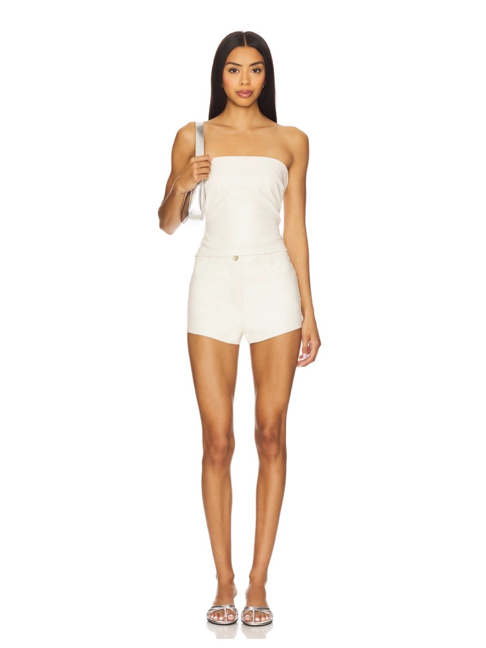 SUPERDOWN X REVOLVE Kayla faux leather short set in cream size XL